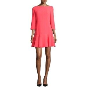 Kate Spade Flounce Mini Dress Women's 2 Pink Crepe Party Half Sleeve Tailored